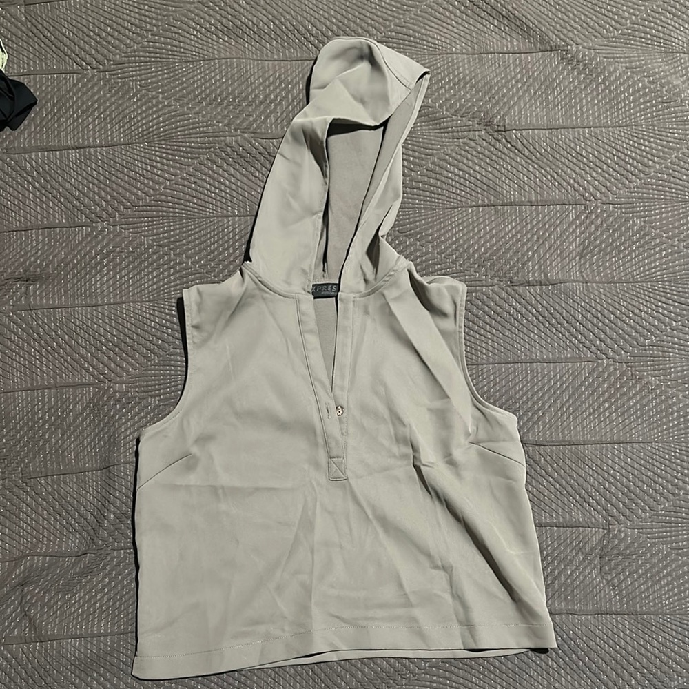 Olive Green Sleeveless Hooded Top